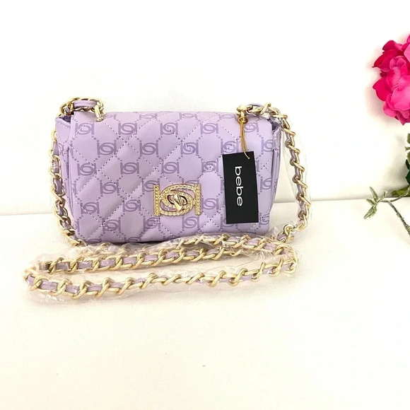 BEBE Liv Monogram Crossbody Bag Lavender/Dark Lavender Logo - Picture 1 of 7